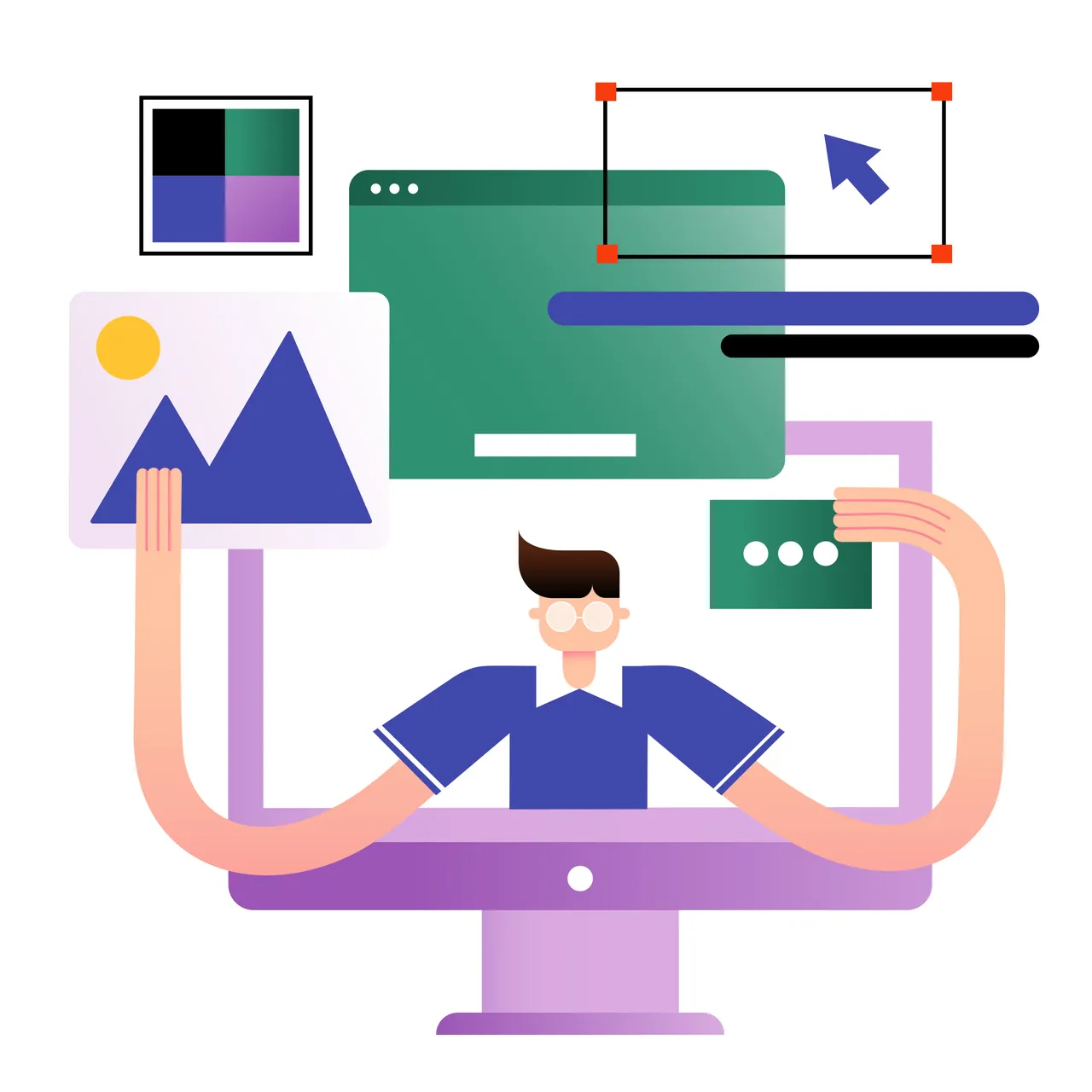 Illustration von Website-Design und Inhaltsverteilung