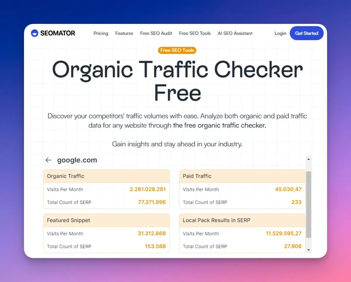 SEOmator's free organic traffic checker