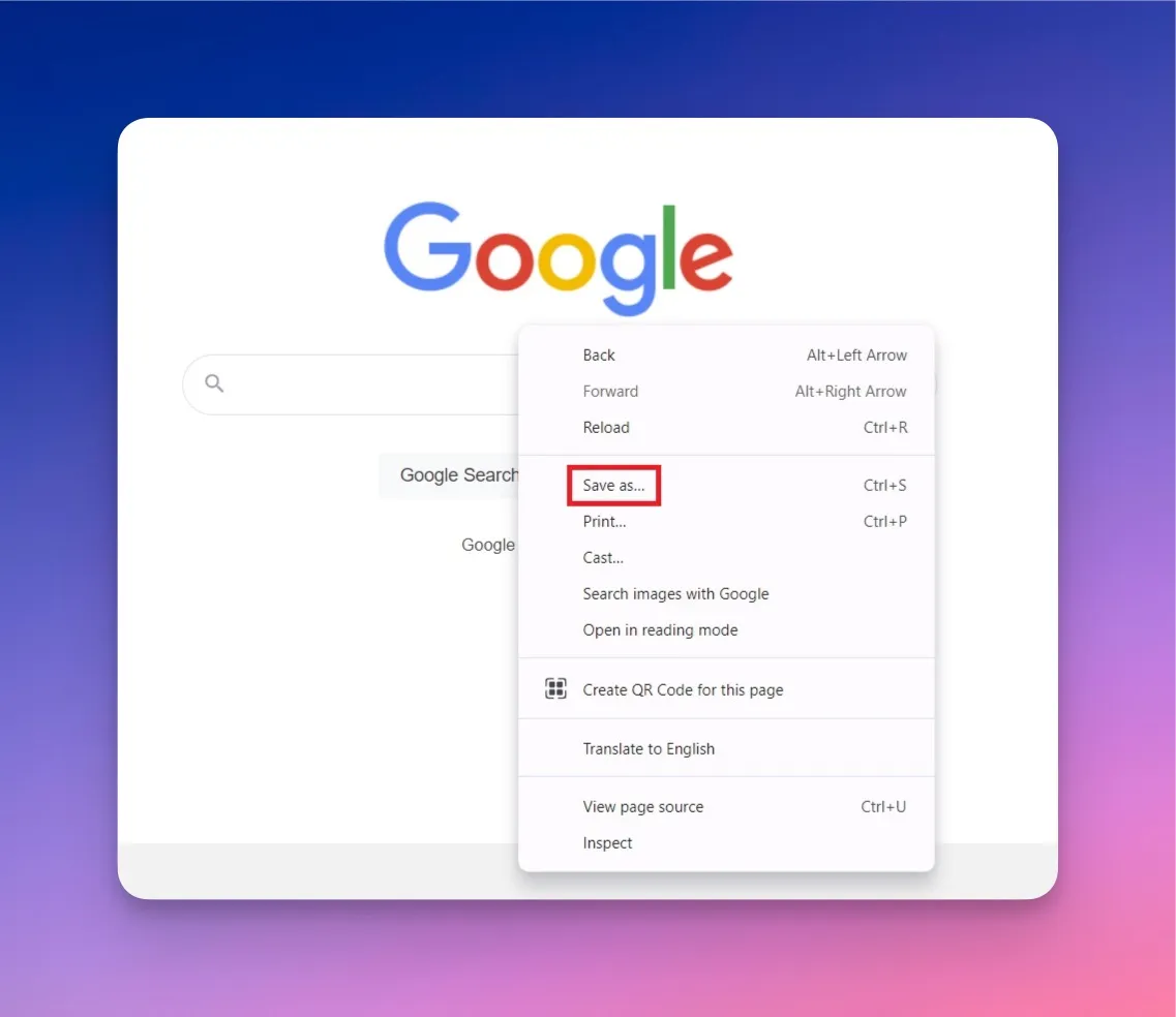 Browser save dialog showing options for saving web page content as HTML file