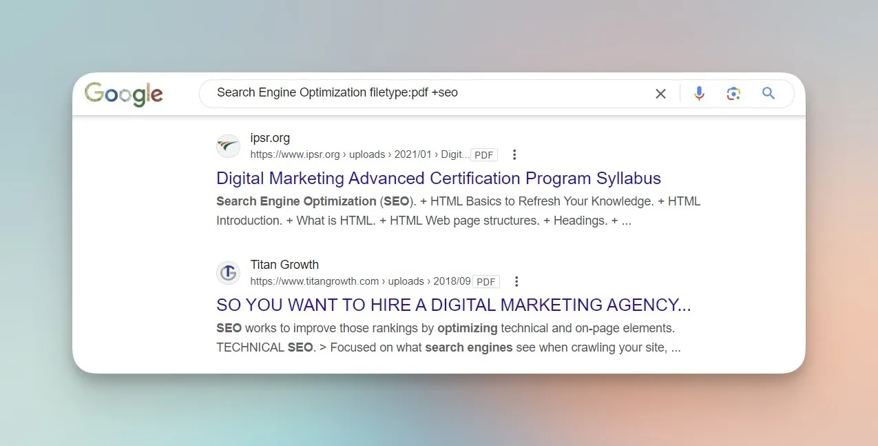 searching for a pd by using plus operator on google
