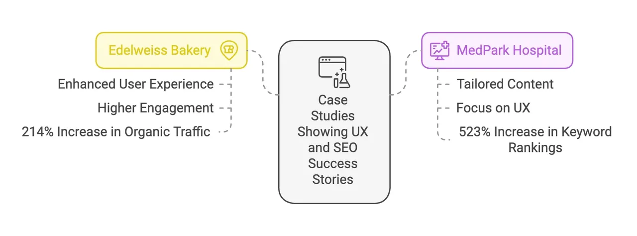 Case study results showing user experience improvements leading to increased organic traffic and conversions