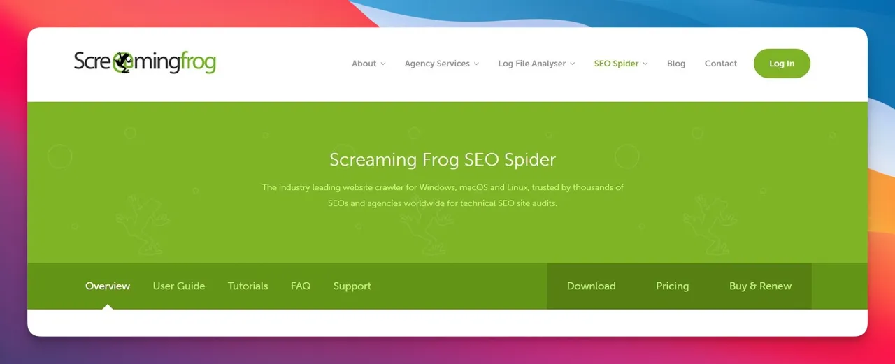 Screaming Frog SEO Spider crawl results showing URL structure, response codes, and meta data analysis