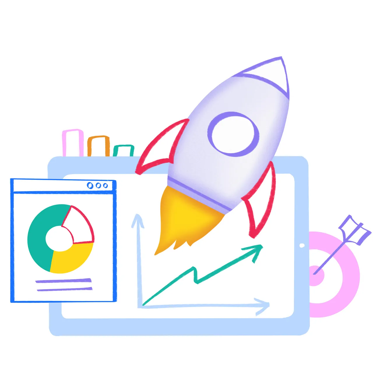 Zeichnung Rakete und Grafik