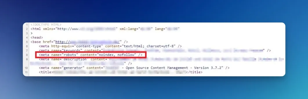 noindex-Tag im Seitenquelltext