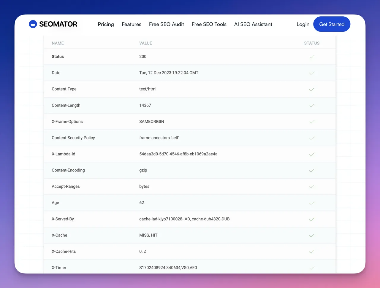 http status code checking result page