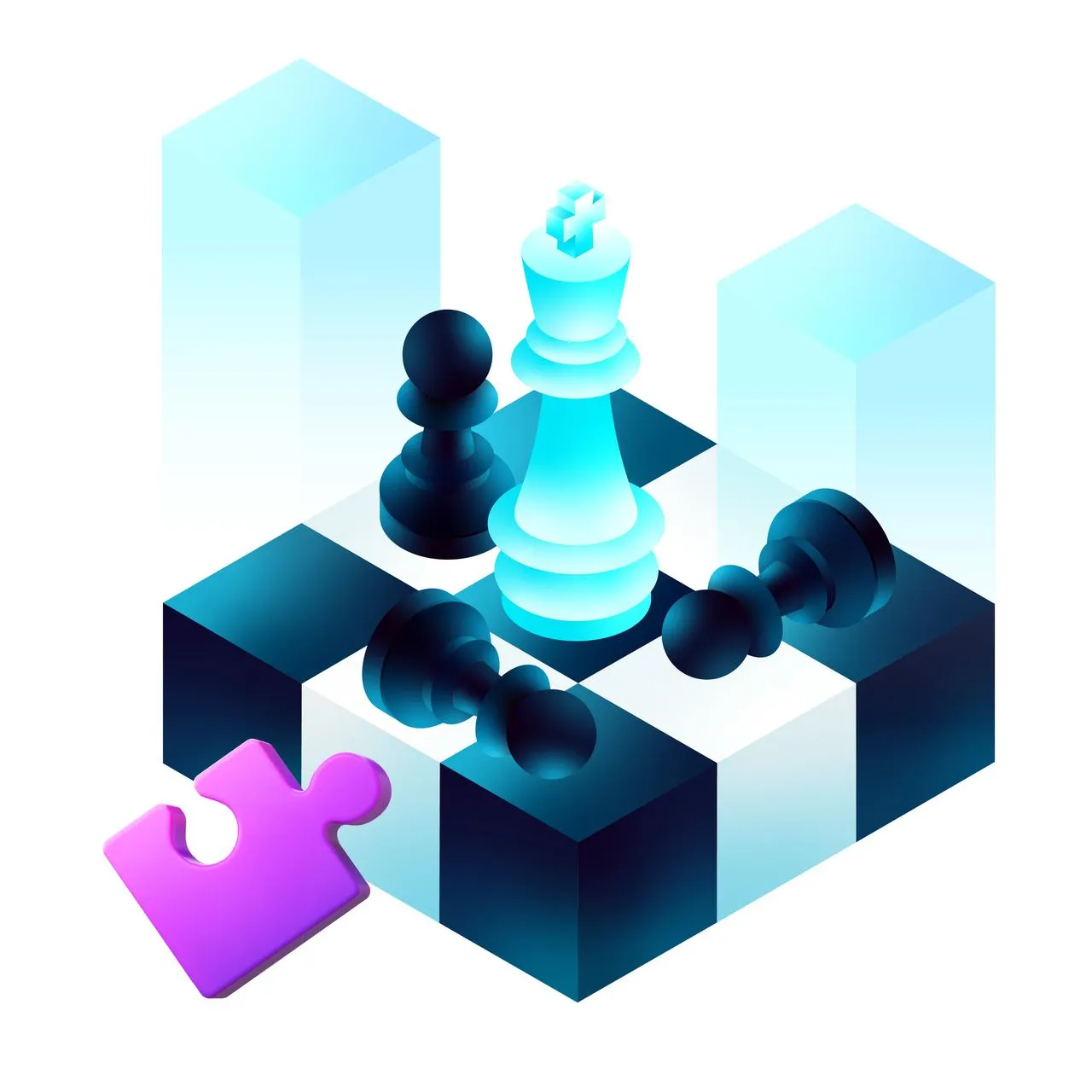 a neon chess drawing that explains competitive business world