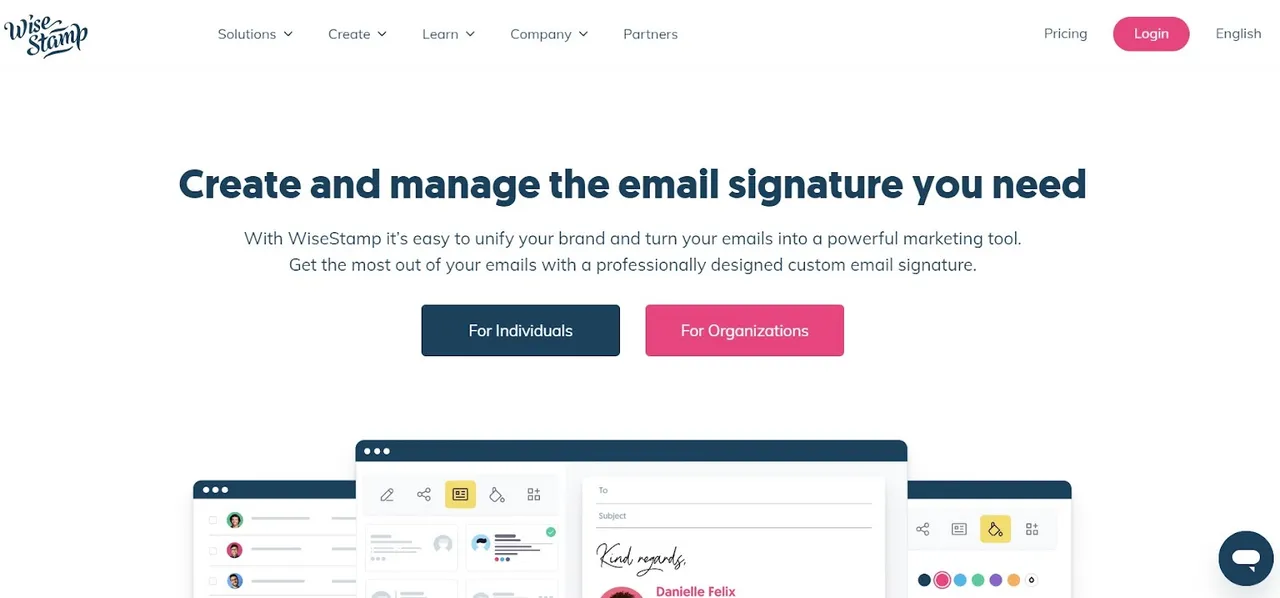The homepage of WiseStamp