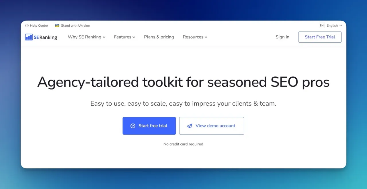 SE Ranking SEO platform dashboard displaying keyword tracking and site audit features