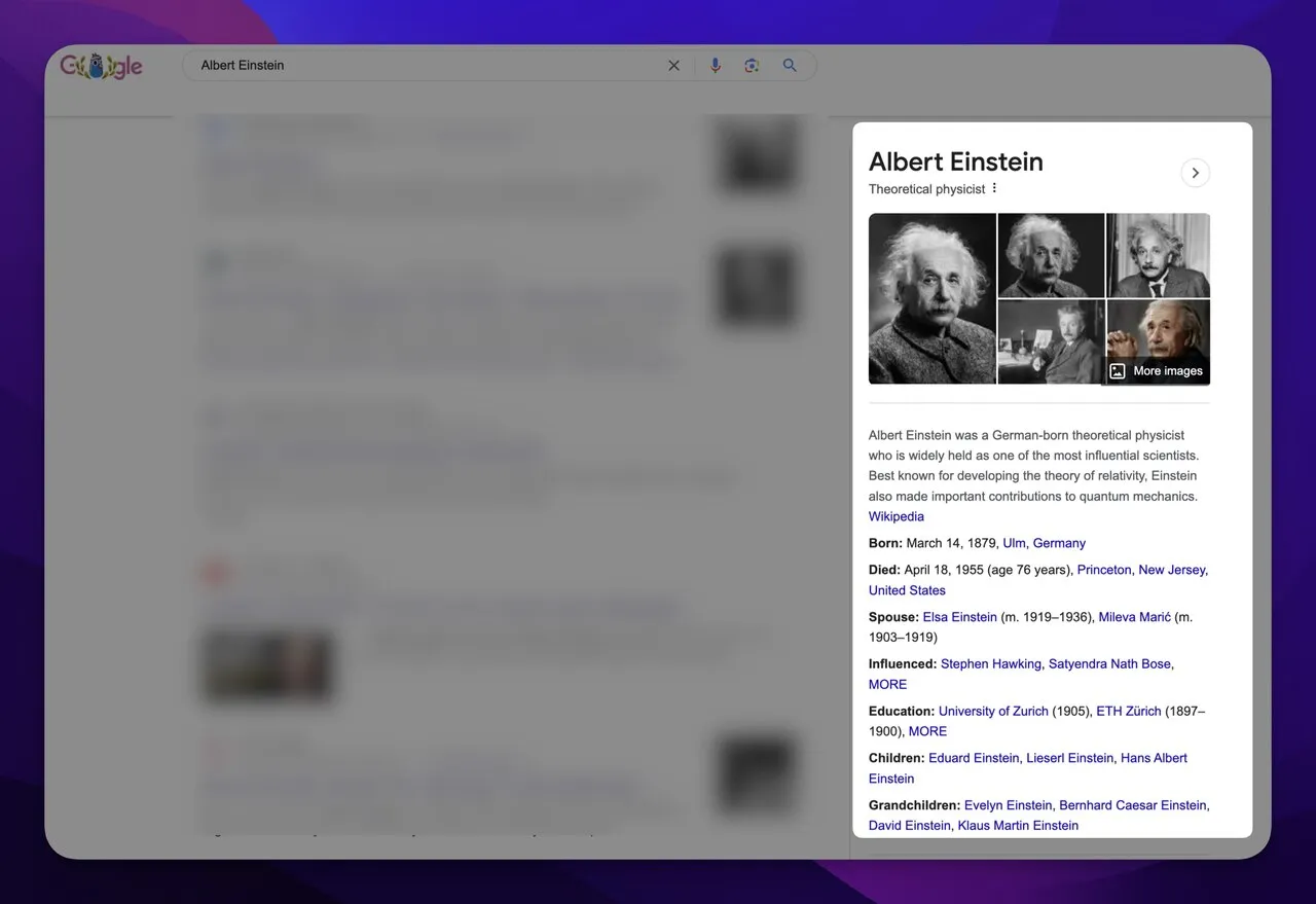 albert einsteins knowledge panel in der serp