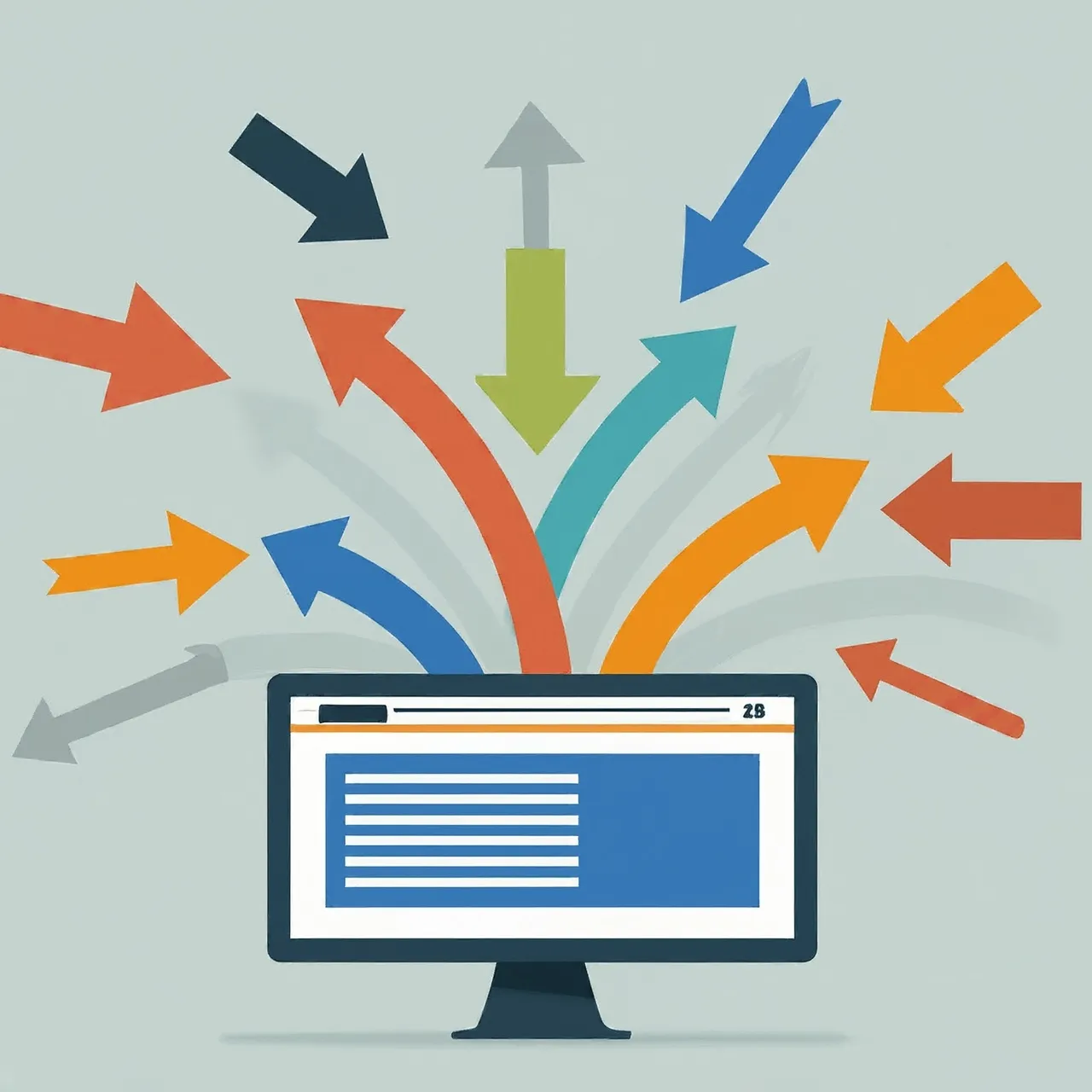 Traffic-Quellen einer Website, symbolisiert durch Pfeile zu einer Webseite