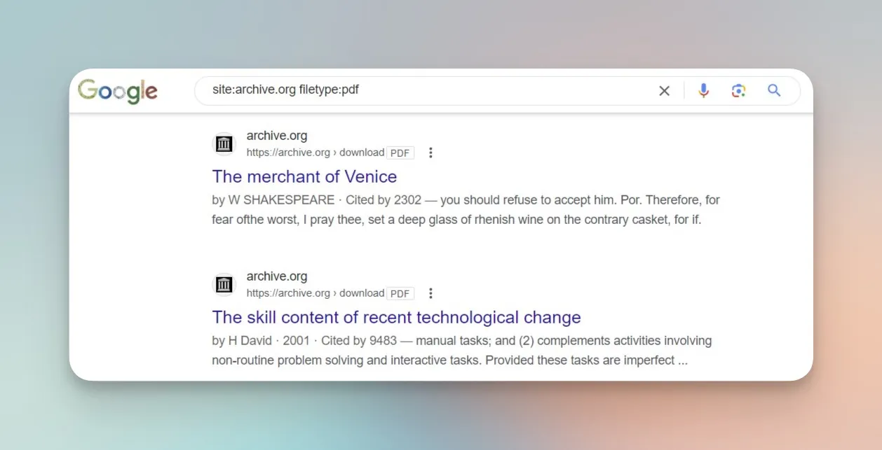 searching for pdf by using site operator on google