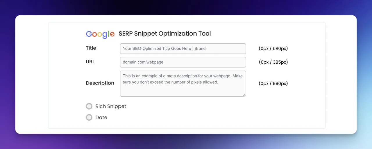 SEOmofo's Google SERP Snippet Optimierungswerkzeug