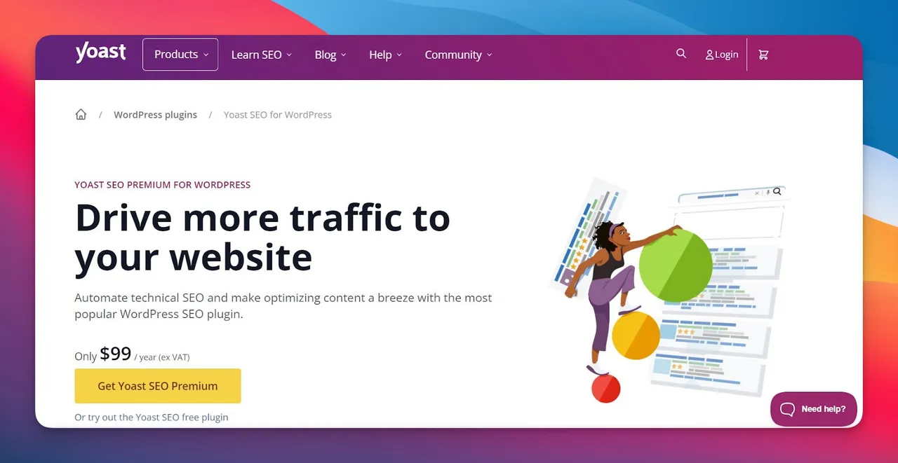 Yoast SEO WordPress plugin showing content analysis with readability score and SEO recommendations
