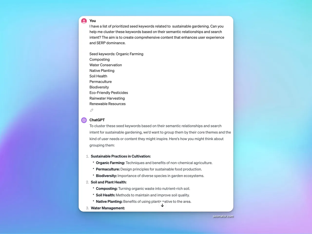 Keyword clustering visualization showing semantic groupings for content planning