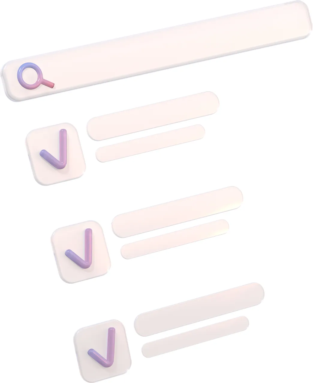 gläserne Suchleiste und Checkliste darunter