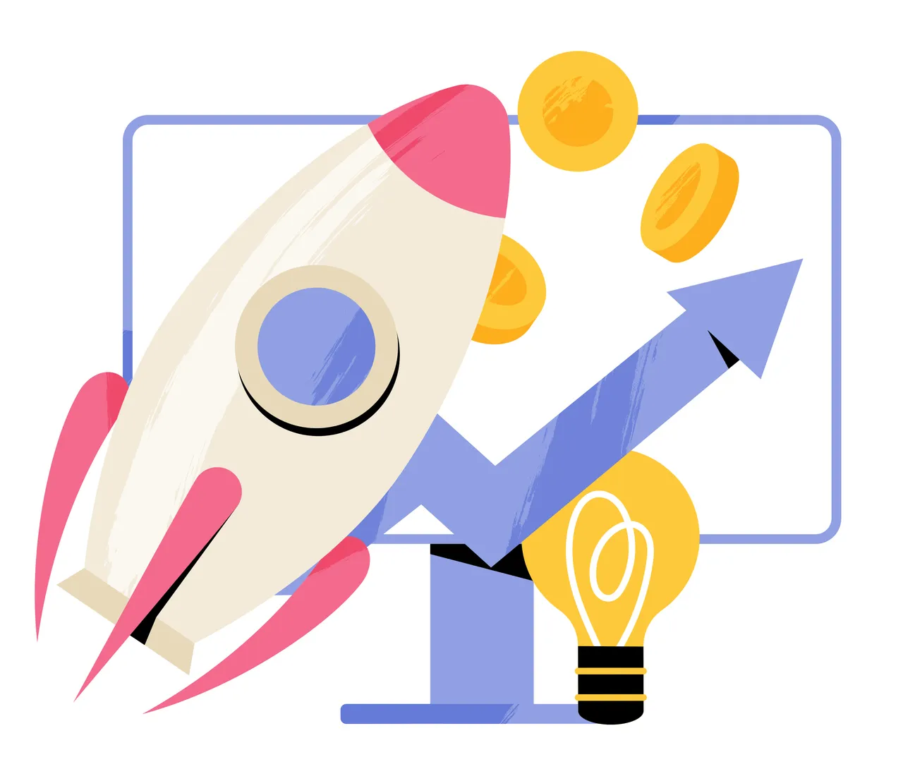 a rocket and increasing arrow illustrations