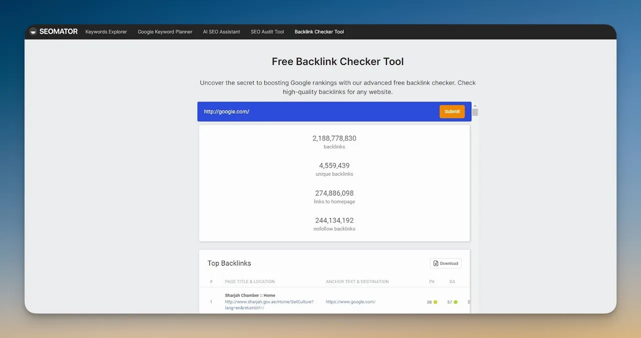 backlink audit by using SEOmator's backlink checker tool