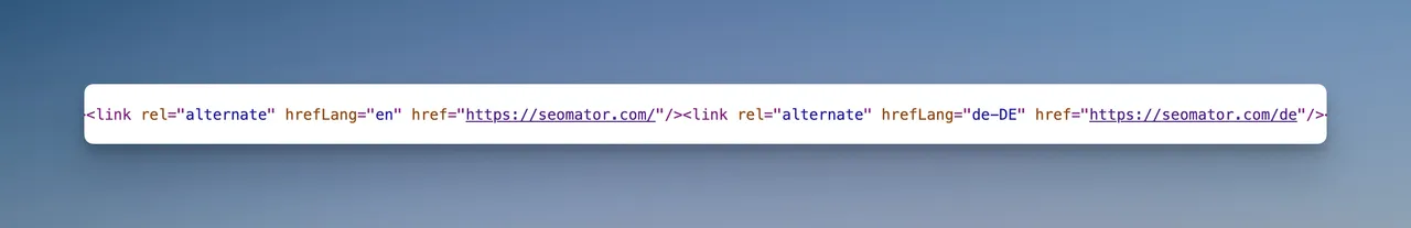 self-referenced hreflang tags of SEOmator's homepage