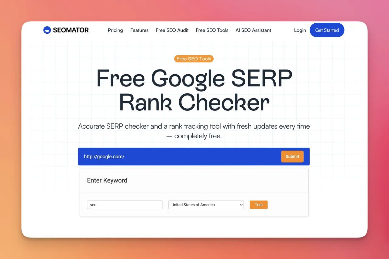 entering a keyword to SEOmator's free Google SERP checker tool