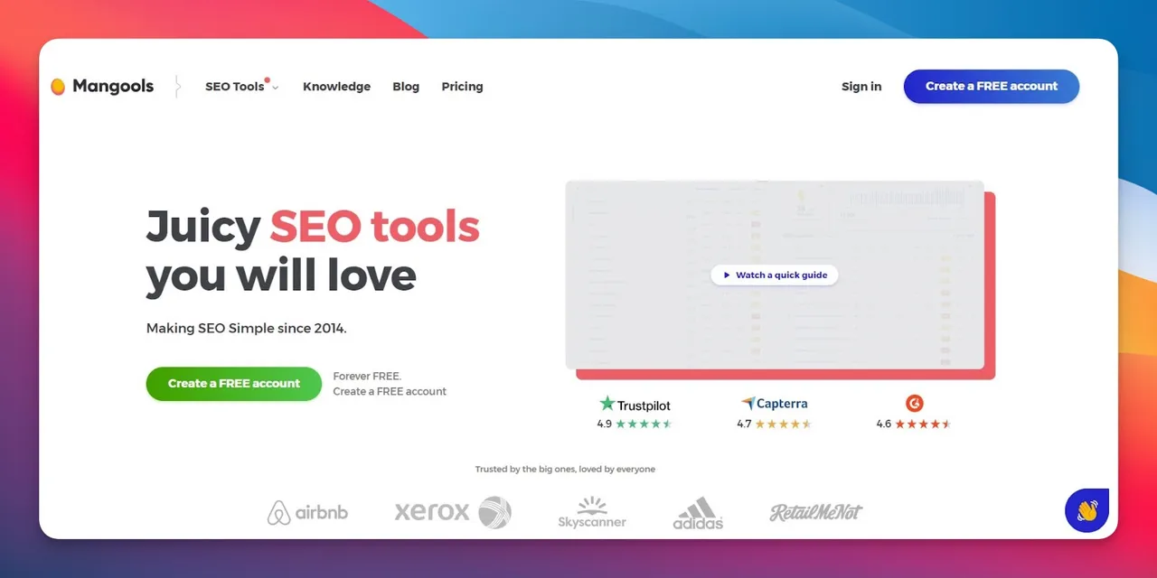 Mangools KWFinder showing keyword difficulty score, search volume trends, and SERP overview
