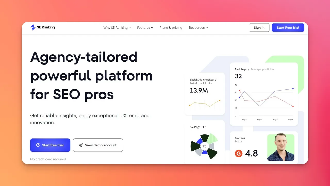 SE Ranking platform displaying keyword rankings across multiple search engines with daily position updates and visibility trends